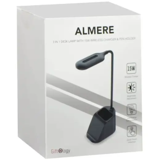 Almere Giftology 3-in-1 Desk Lamp With 15W Wireless Charger & Pen Holder Black Gift Box
